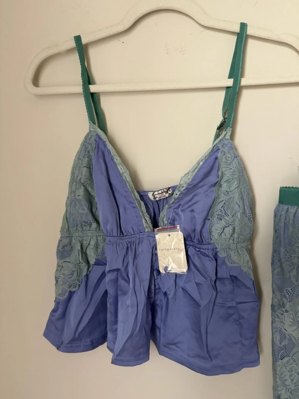 Free people Blue Lace-Trim satin Camisole & Wide-Leg Pajama Set